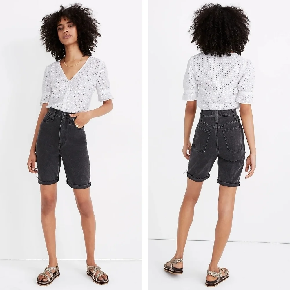 Madewell High-Rise Long Denim Shorts in Encino Wash black gray size 26